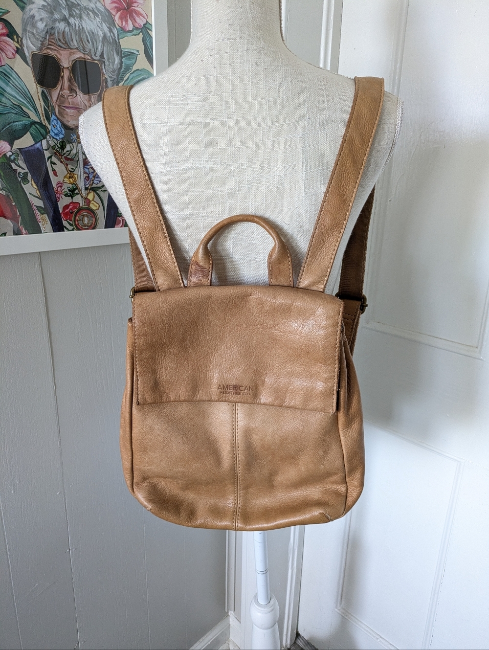 American Leather Co. Liberty Soft Light Brown Leather Adjustable Strap Backpack